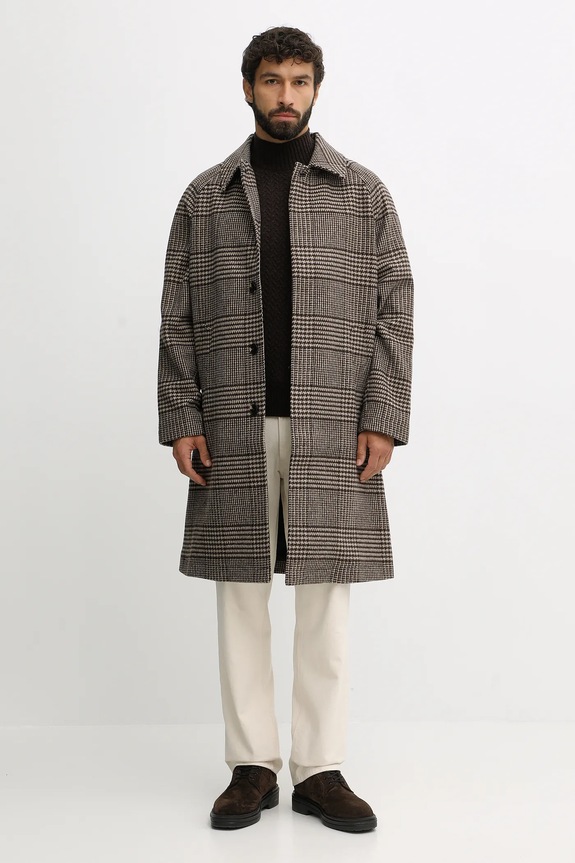 Tommy Hilfiger płaszcz z dodatkiem wełny MW0MW40633 brązowy AW25