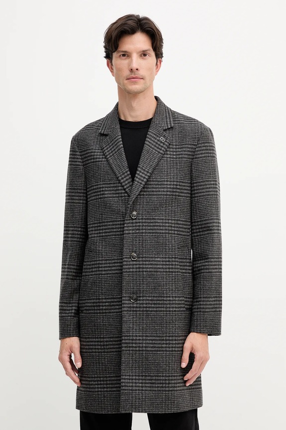 Tommy Hilfiger płaszcz z dodatkiem wełny bez kaptura czarny MW0MW40769