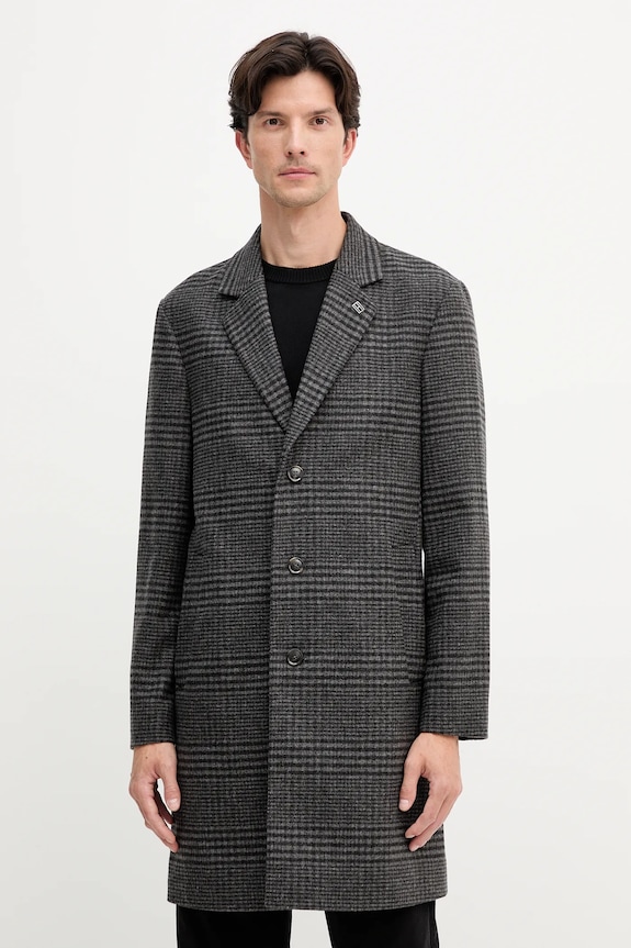 Tommy Hilfiger płaszcz z dodatkiem wełny bez kaptura czarny MW0MW40769