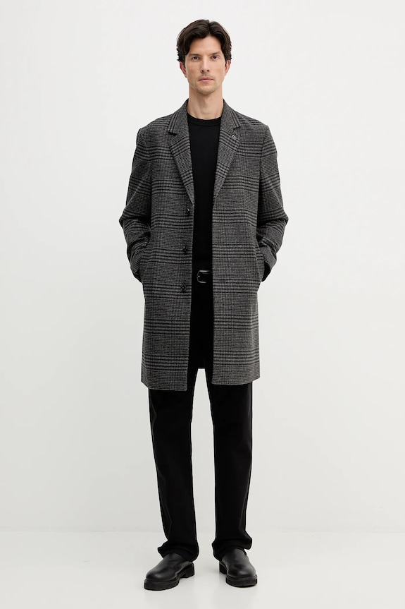 Tommy Hilfiger płaszcz z dodatkiem wełny czarny MW0MW40769