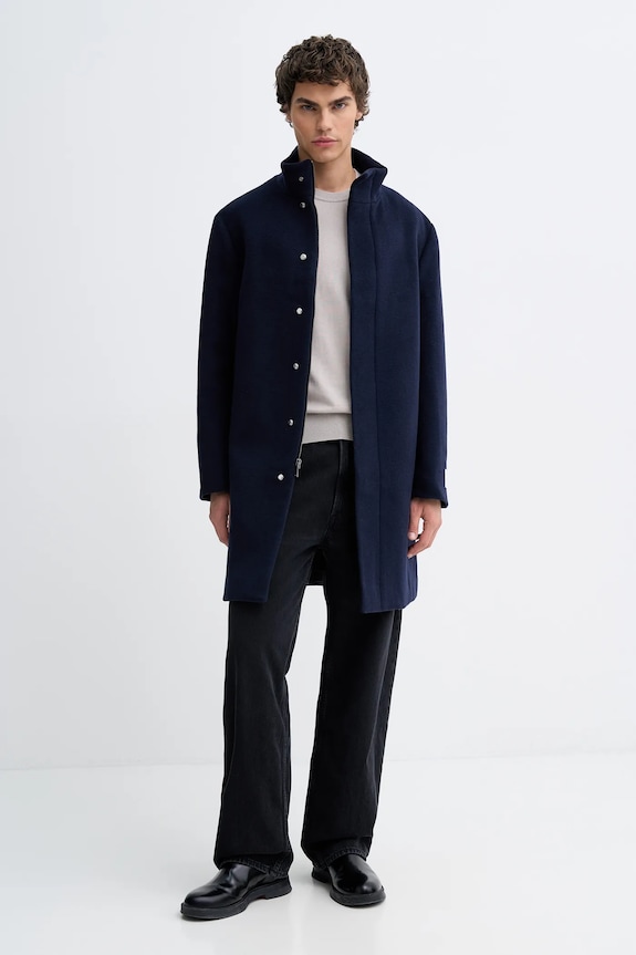 Calvin Klein płaszcz z dodatkiem wełny LV04LD457G granatowy AW25