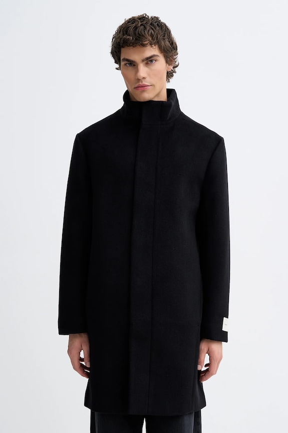 Calvin Klein płaszcz z dodatkiem wełny bez kaptura czarny LV04LD457G