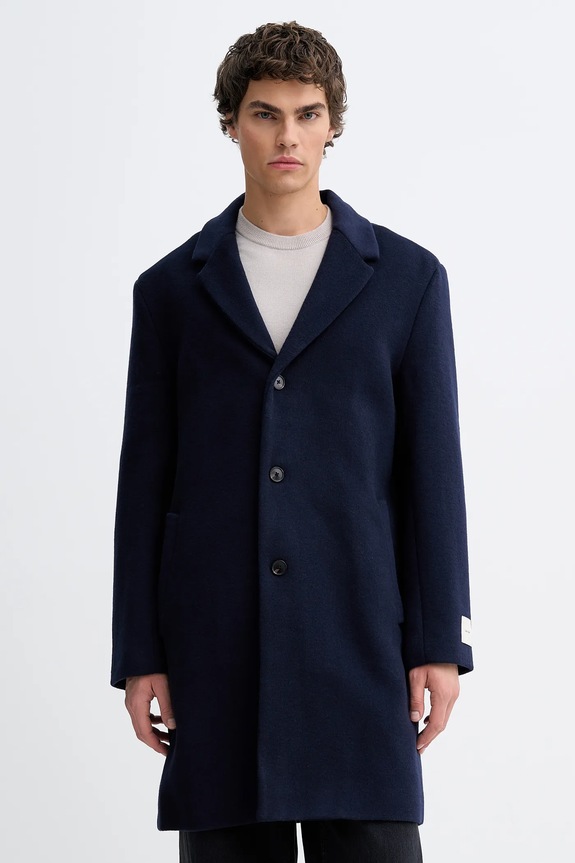 Kabát s prímesou vlny Calvin Klein oversize tmavomodrá LV04LD900G