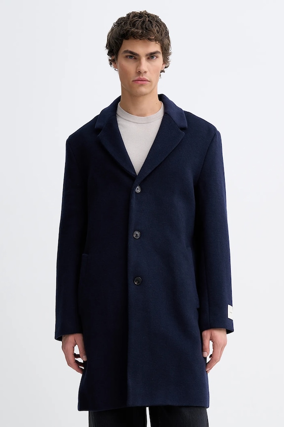 Kabát s prímesou vlny Calvin Klein oversize tmavomodrá LV04LD900G