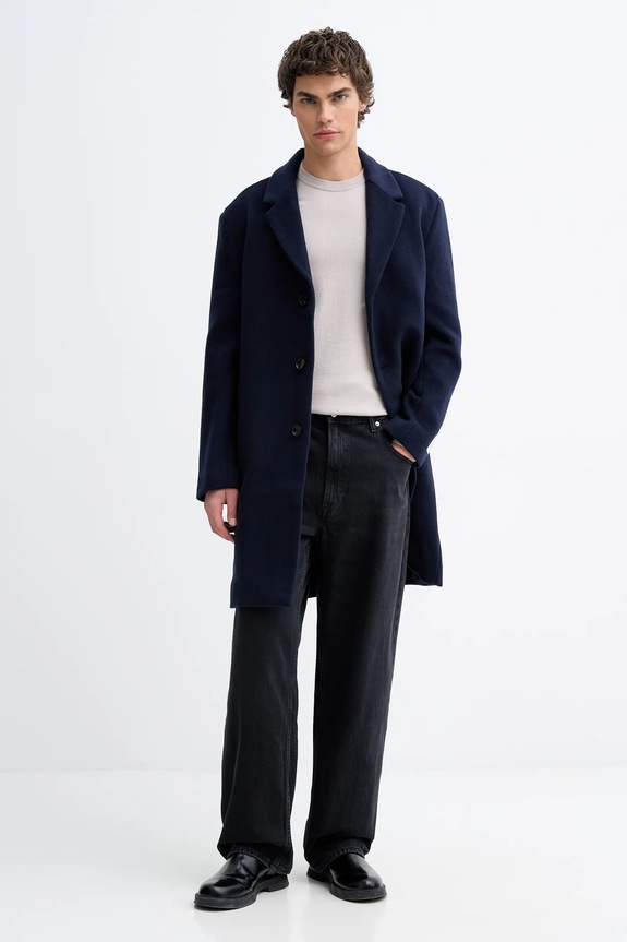 Kabát s prímesou vlny Calvin Klein LV04LD900G tmavomodrá AW25