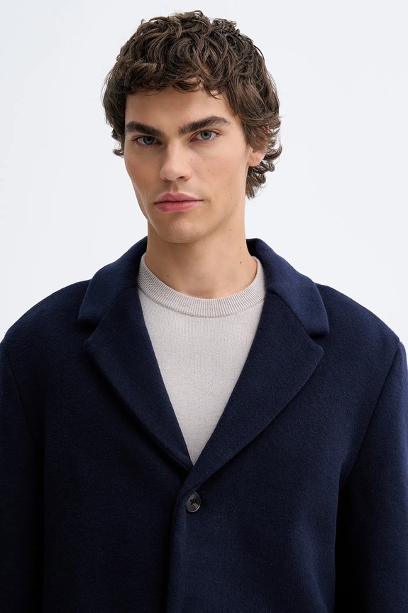 Kabát s prímesou vlny Calvin Klein tmavomodrá LV04LD900G