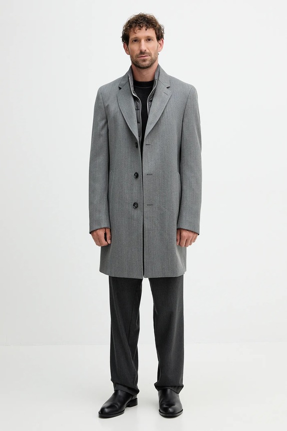 Vlnený kabát BOSS H-Hyde-Bib-254 50551117 sivá AW25