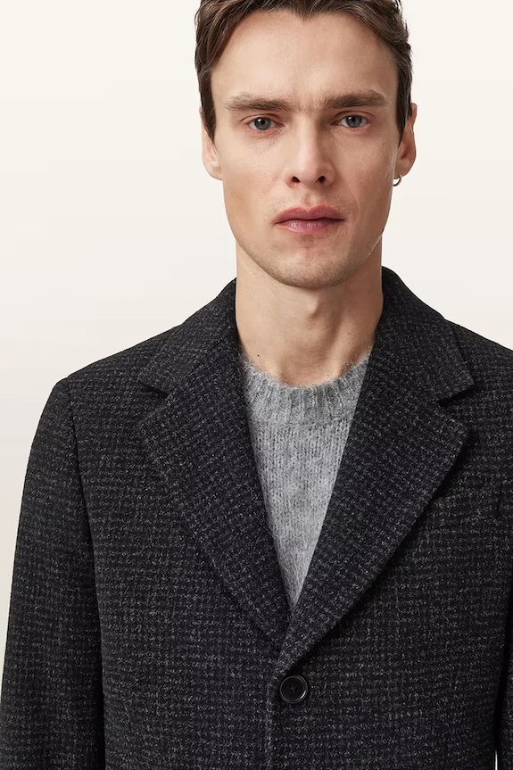 AllSaints płaszcz z dodatkiem wełny CASPIAN czarny M023OD