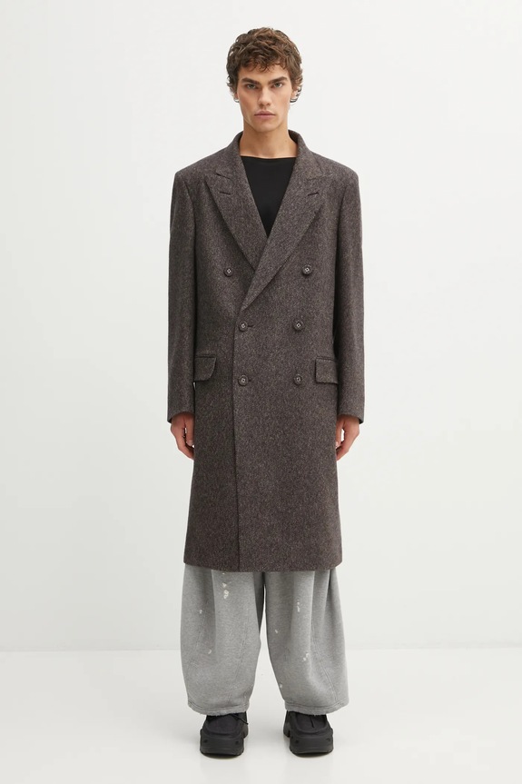 Wales Bonner płaszcz wełniany Mayfair Coat bez kaptura brązowy MA25CO09.WO02.903
