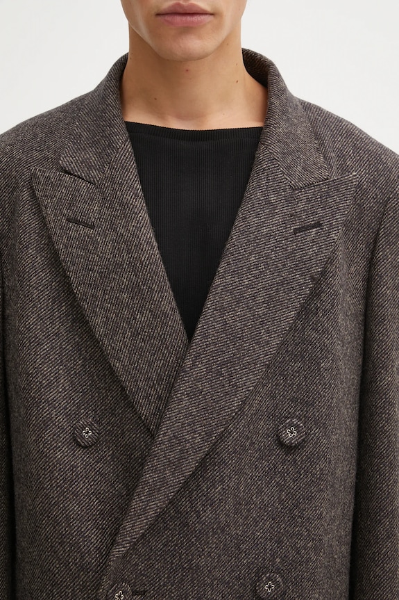 Wales Bonner płaszcz wełniany Mayfair Coat brązowy MA25CO09.WO02.903