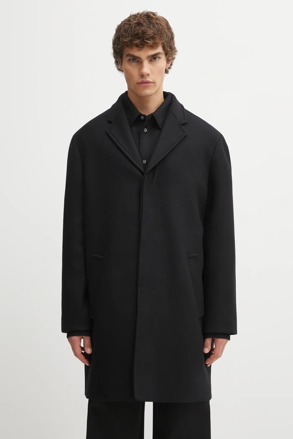 Шерстяное пальто Maison Kitsuné Tailored без капюшона чёрный PM02205WM2030