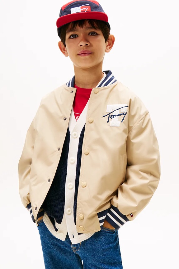 Tommy Hilfiger kurtka bomber dwustronna dziecięca nieocieplane beżowy KB0KB09740.9BYA