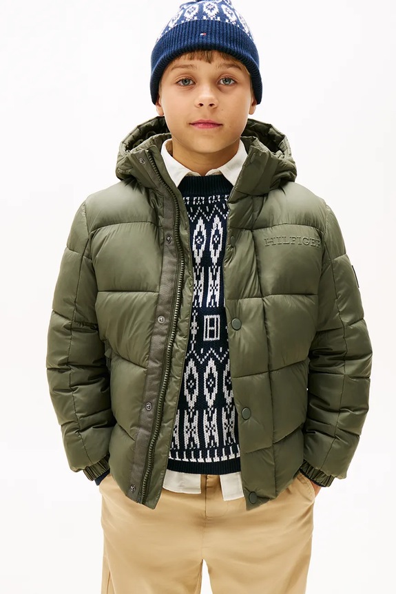 Dječja jakna Tommy Hilfiger s kapuljačom zelena KB0KB10093.128.176.9BYA