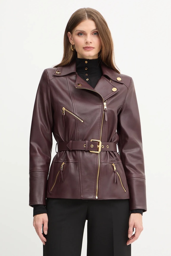 Δερμάτινo jacket Elisabetta Franchi λείο δέρμα μπορντό GD50Z56E2