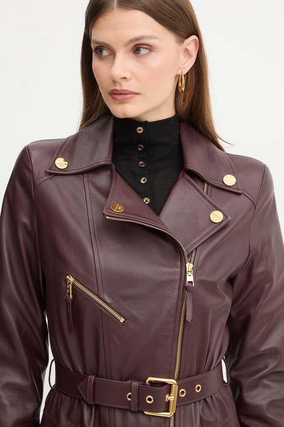 Δερμάτινo jacket Elisabetta Franchi μπορντό GD50Z56E2