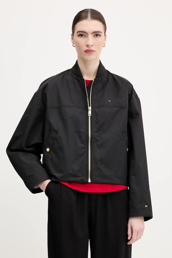 Bunda Tommy Hilfiger oversize čierna WW0WW45619