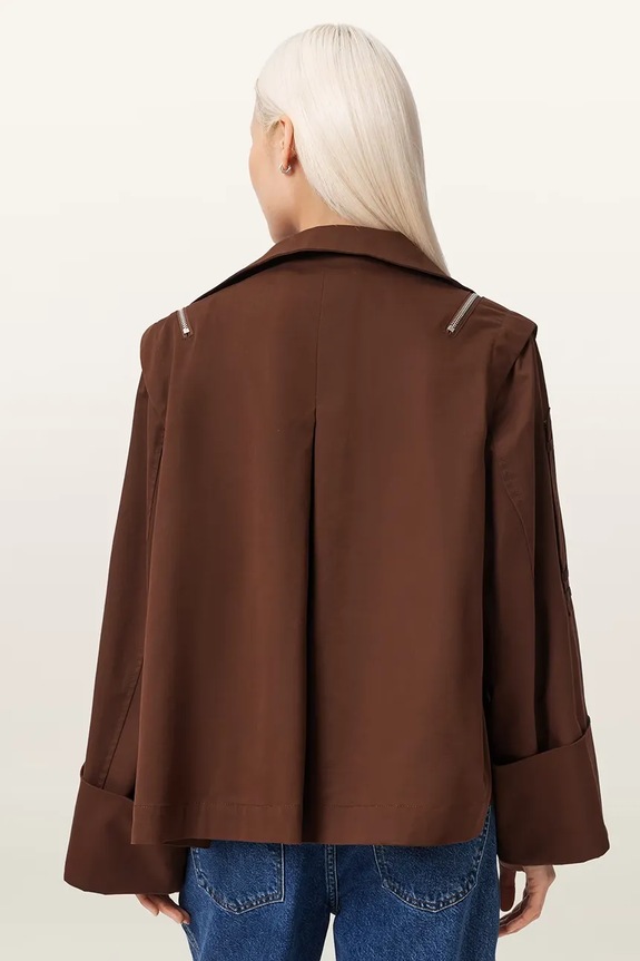 AllSaints kurtka damska z bawełną LEIGHTON W039OC brązowy AW25