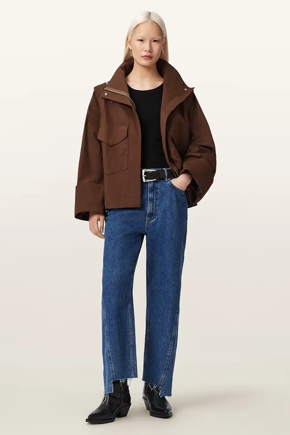 AllSaints kurtka damska z bawełną LEIGHTON brązowy W039OC