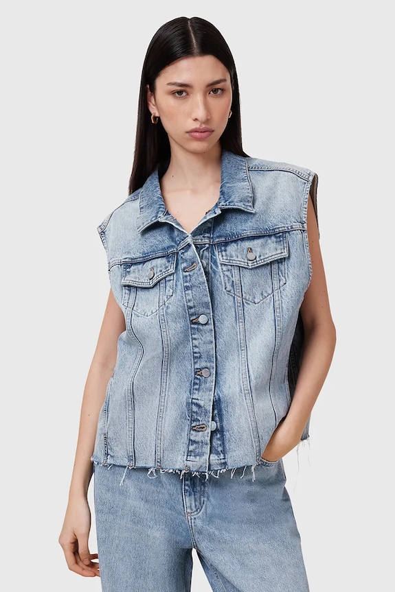 Džínová vesta AllSaints LAURA riflovina modrá W055OC