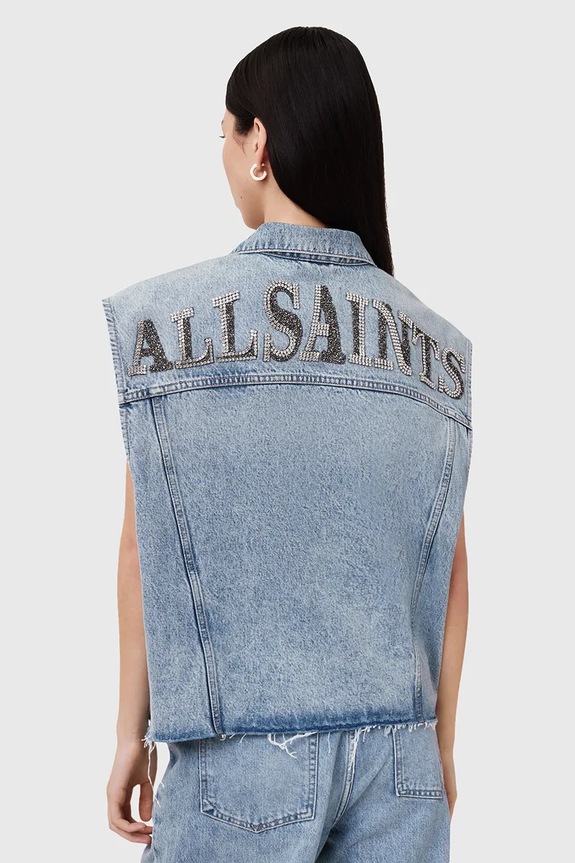 Džínová vesta AllSaints LAURA W055OC modrá AW25