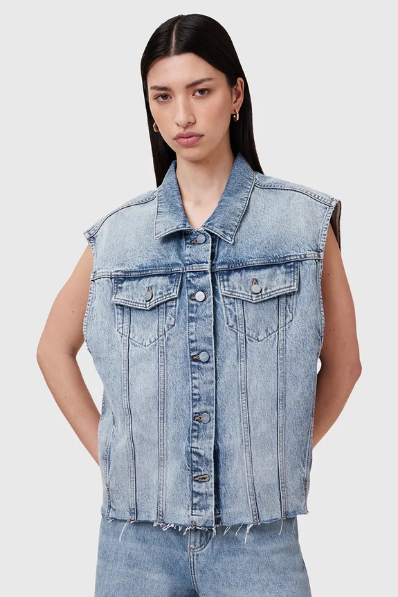Džínová vesta AllSaints LAURA W055OC modrá