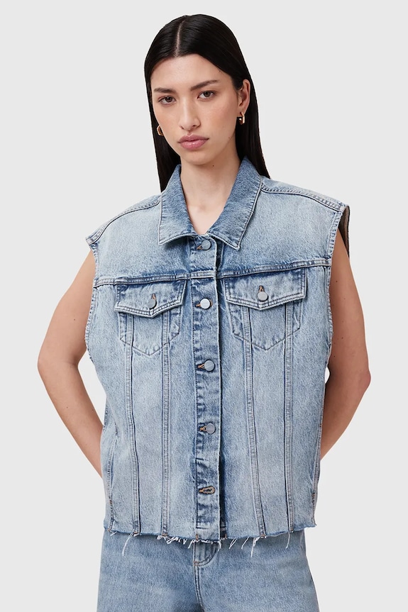 Džínová vesta AllSaints LAURA W055OC modrá