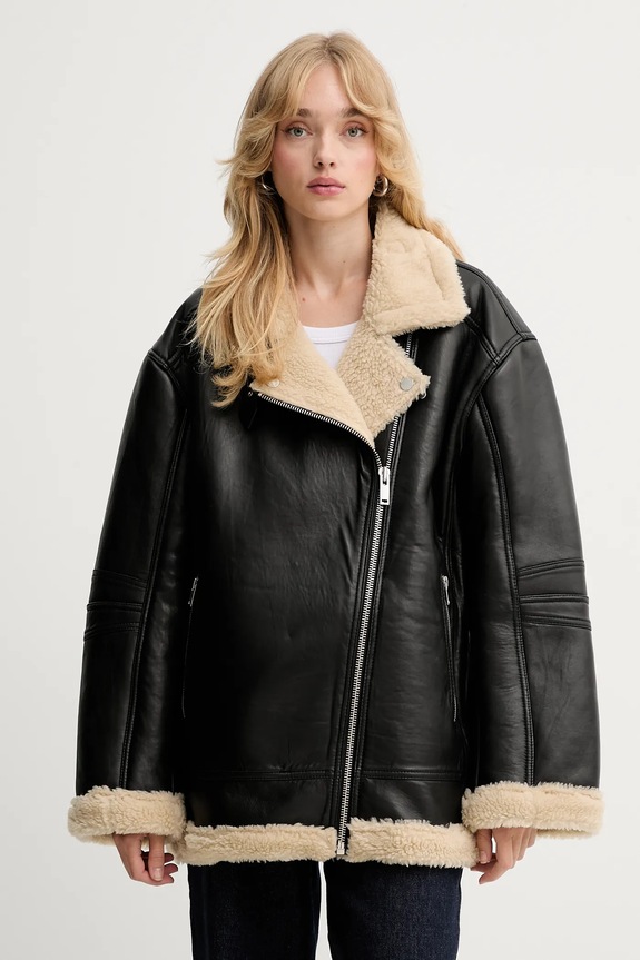 Usnjena jakna Gestuz Oversize črna 10910336