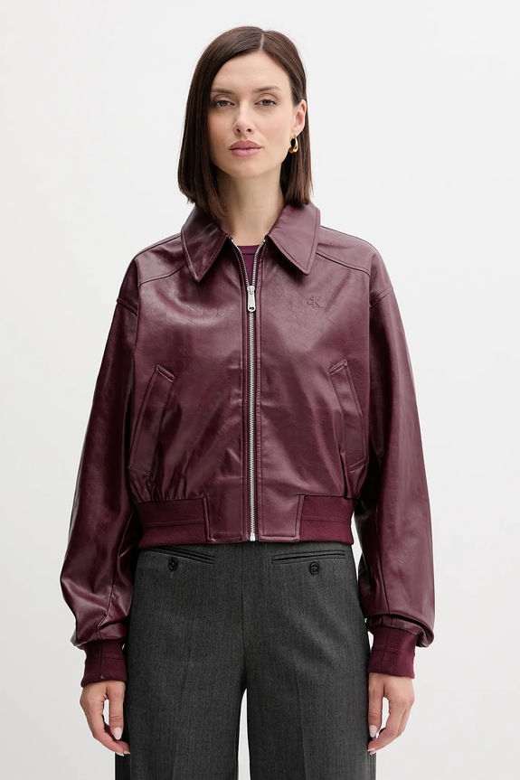 Jakna Calvin Klein Jeans bez tople podstave bordo LV047C518G