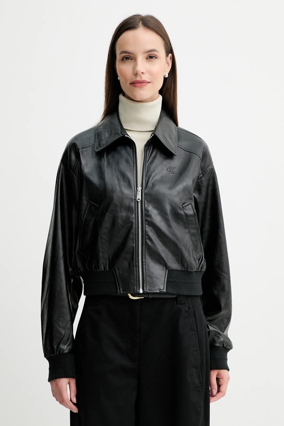 Μπουφάν Calvin Klein Jeans απομίμηση λείου δέρματος μαύρο LV047C518G