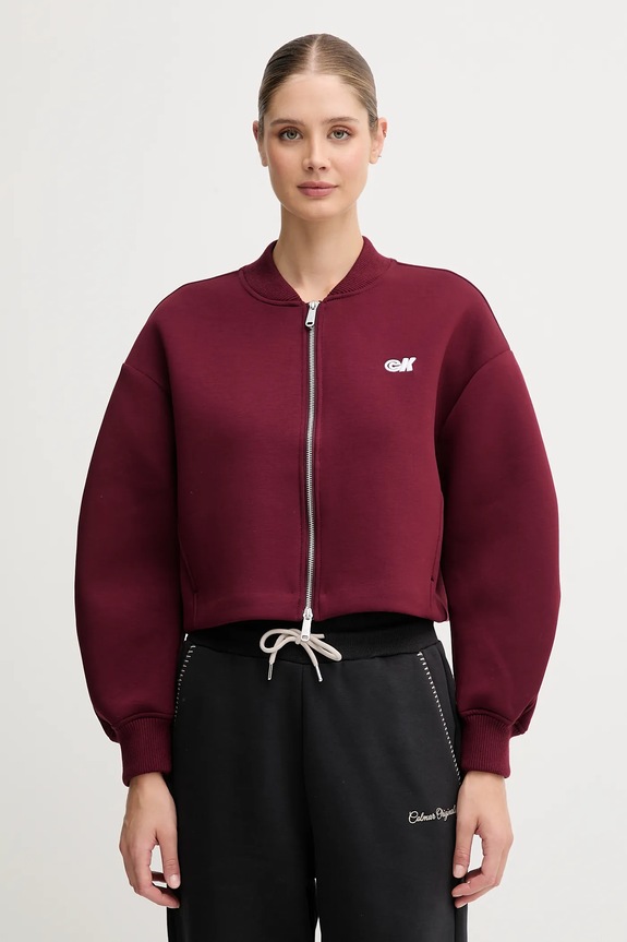 Mikina Calvin Klein Jeans bez kapuce burgundské LV047C524G