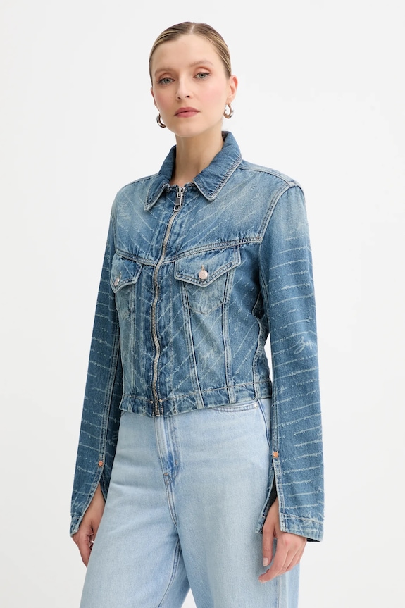 BOSS Orange kurtka jeansowa C_DNM ZP TRCK JACKET bez kaptura niebieski 50542426