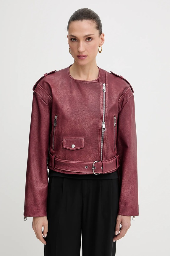 BOSS Orange bőrdzseki nem szigetelt burgundia 50543026