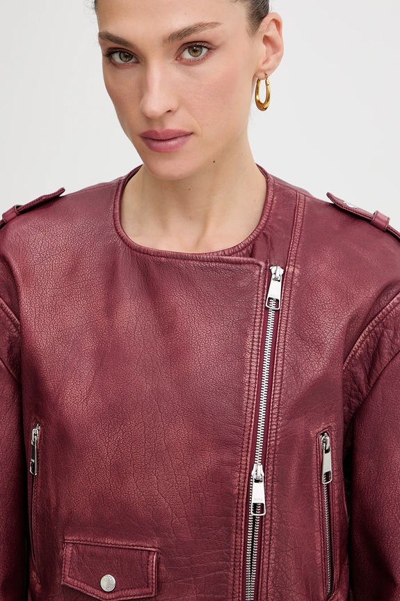 BOSS Orange bőrdzseki 50543026 burgundia