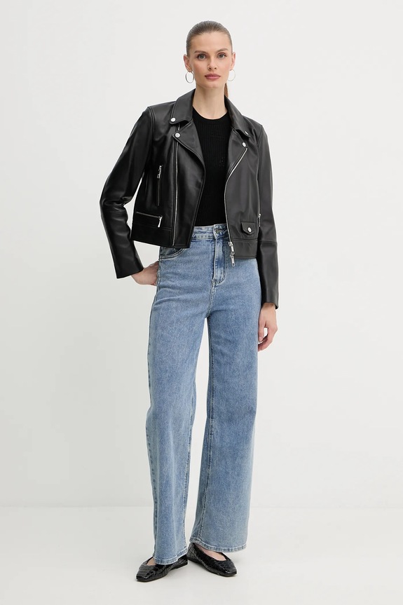 Usnjena biker jakna BOSS Sayuri 50548471 črna SS26