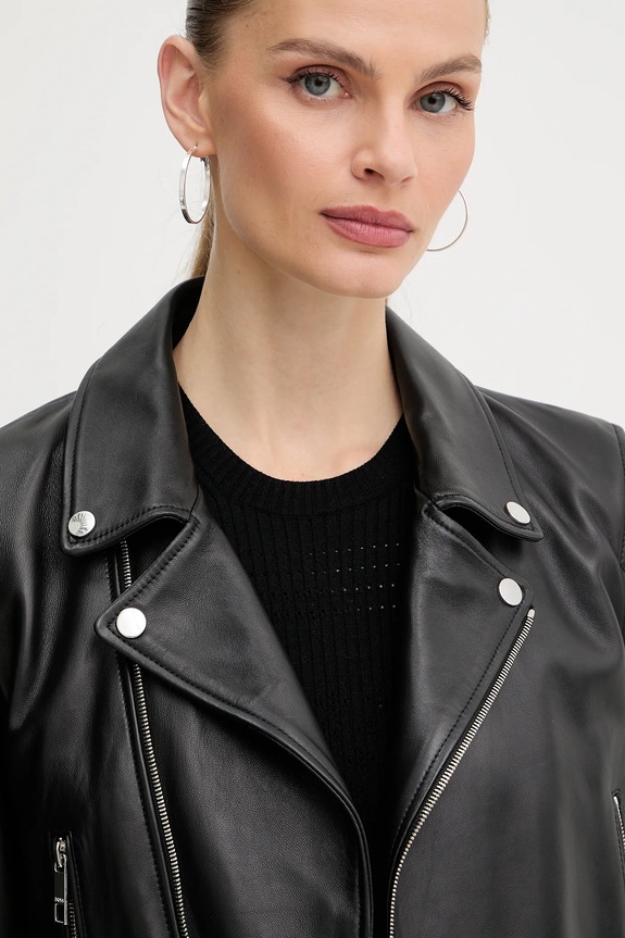 Usnjena biker jakna BOSS Sayuri črna 50548471