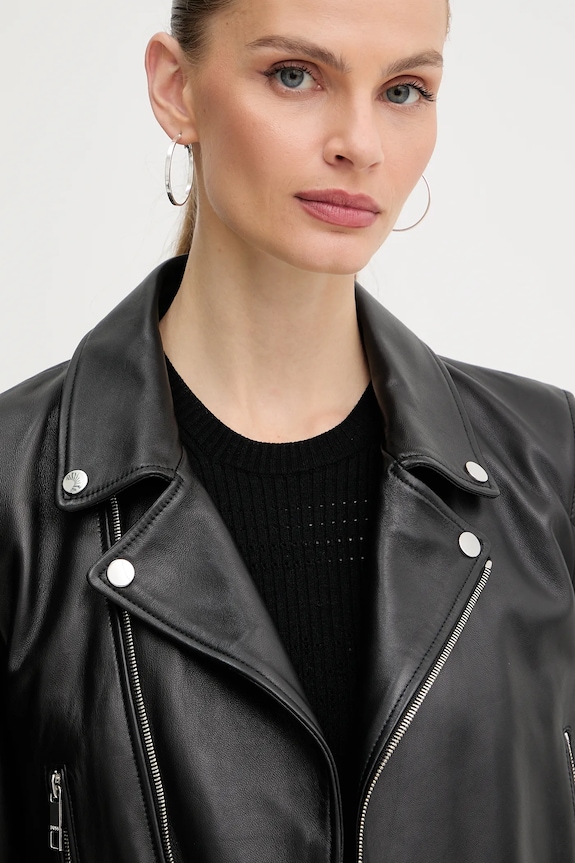 Usnjena biker jakna BOSS Sayuri črna 50548471