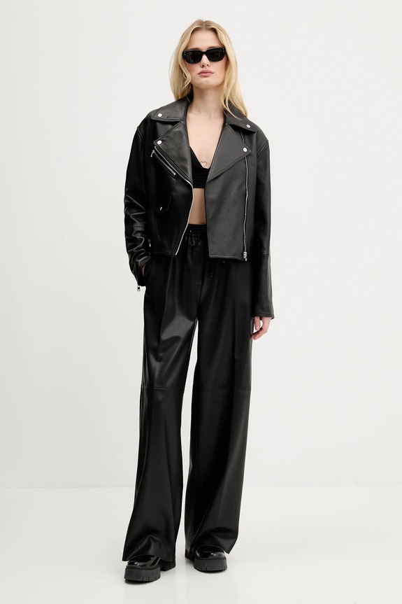 Usnjena biker jakna HUGO Laridas Brez kapuce črna 50545066