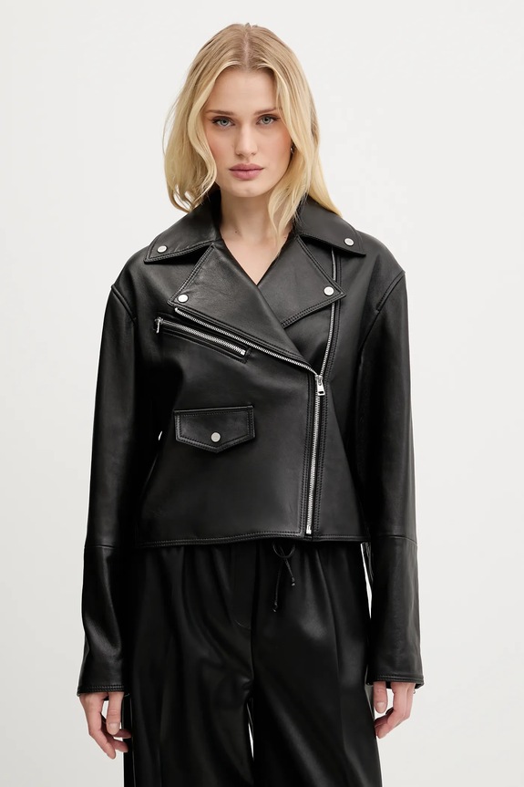 Usnjena biker jakna HUGO Laridas 50545066 črna AW25