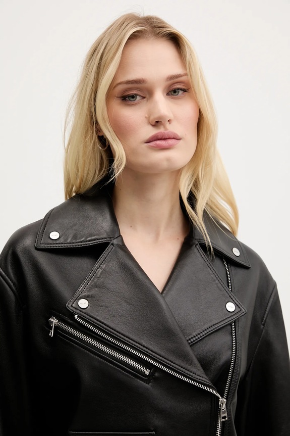 Usnjena biker jakna HUGO Laridas črna 50545066