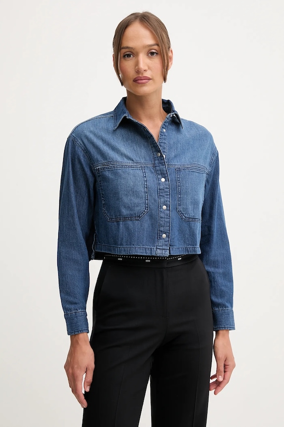 Bavlnená rifľová košeľa United Colors of Benetton relaxed modrá 528SDQ0C7