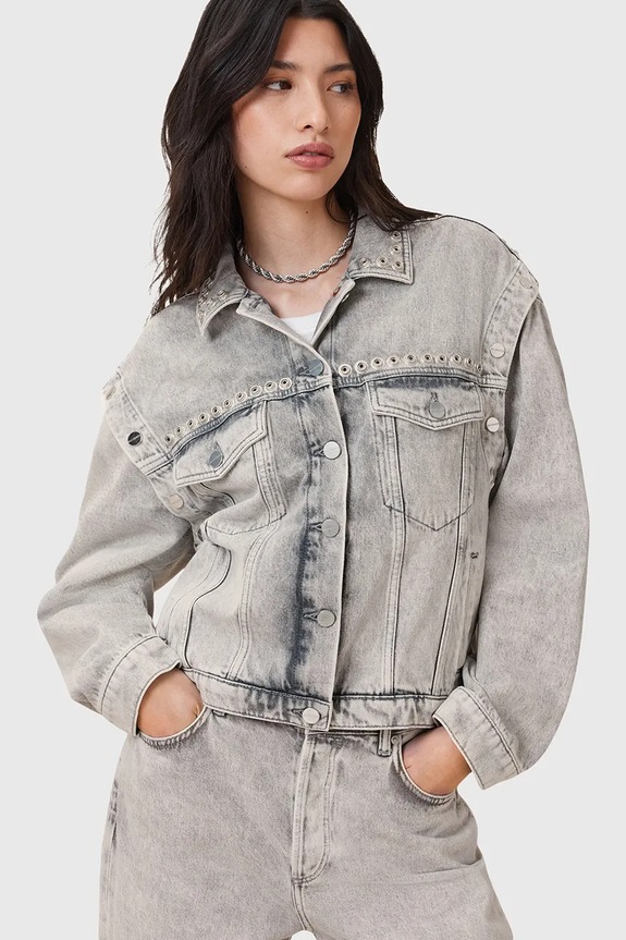 AllSaints kurtka jeansowa bawełniana CHLO bez kaptura szary W059OC