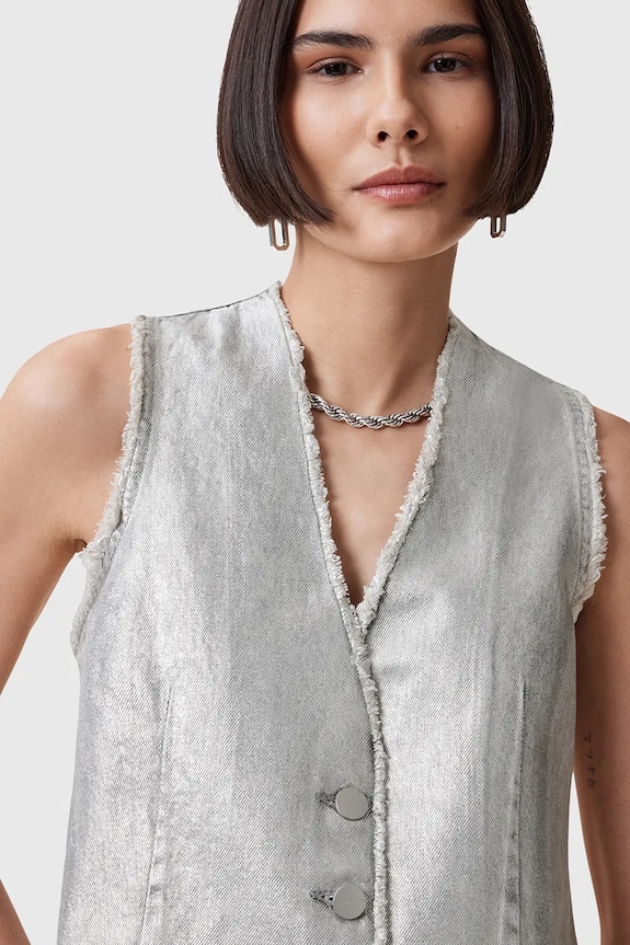 AllSaints pamut mellény ANDREA W127PC ezüst AW25