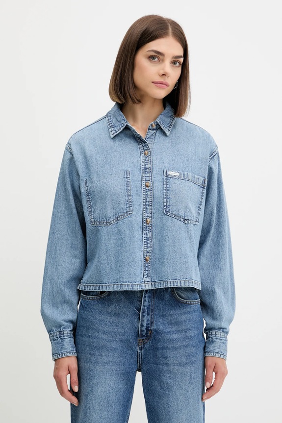 Guess Jeans cămașă jeans lung albastru W5YH0D.D5M86