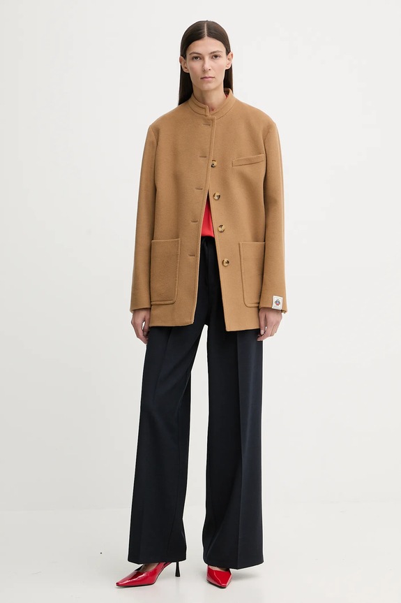 Bally płaszcz z dodatkiem wełny WOU07G beżowy AW25