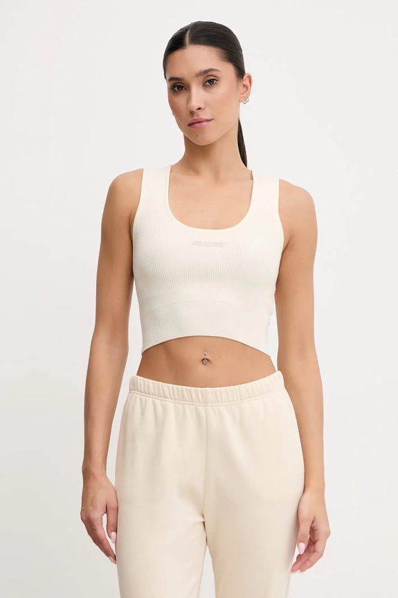 Guess top gyapjúkeverékből FLAMINIA aplikációval bézs V5BP05.Z3JD2