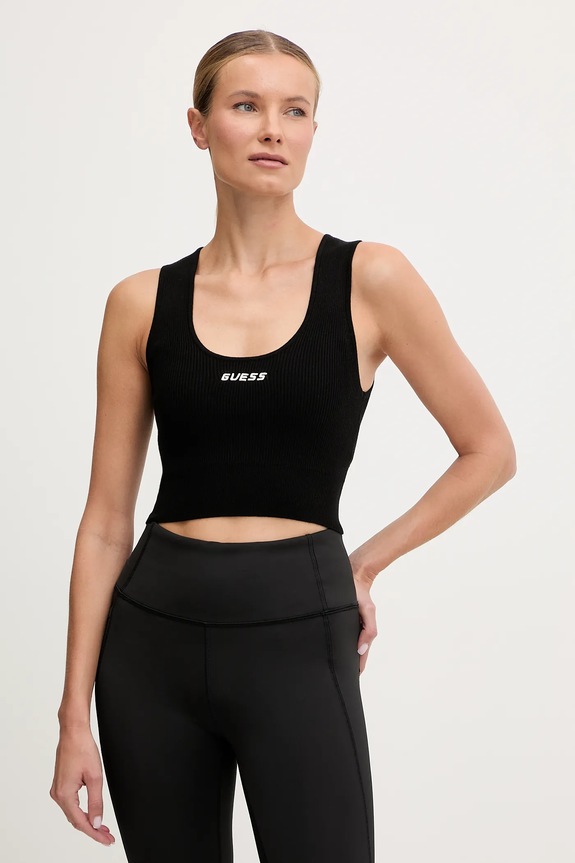 Guess top gyapjúkeverékből FLAMINIA aplikációval fekete V5BP05.Z3JD2