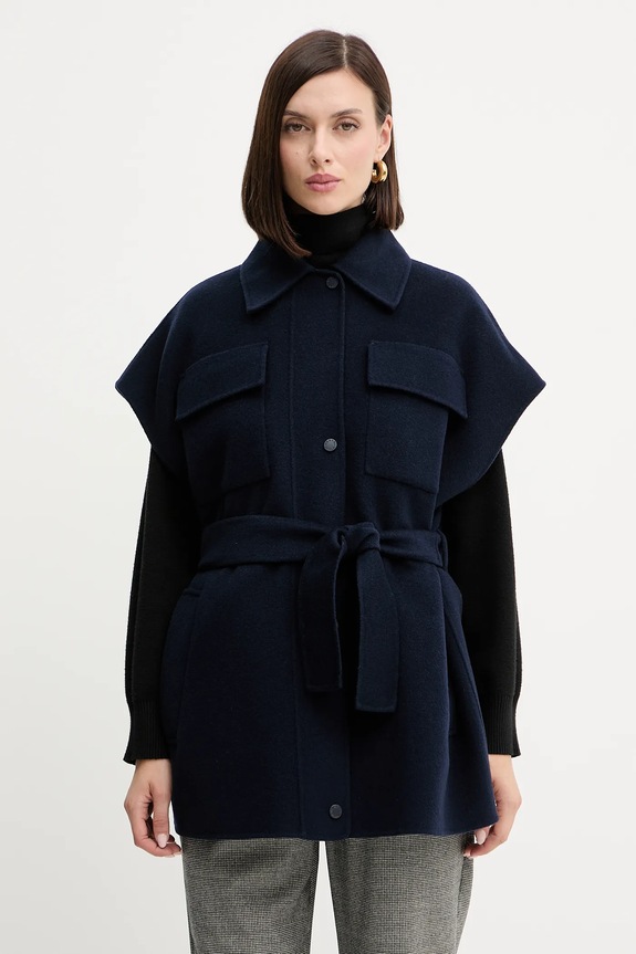 Weekend Max Mara vestă de lână ELEGIA necaptusit bleumarin 2525276021600