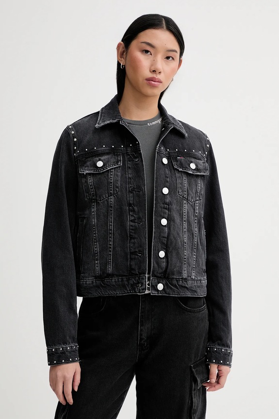 Džínová bunda Tommy Jeans riflovina černá DW0DW21547