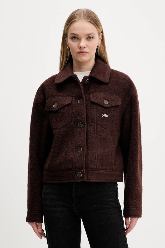 Bunda s příměsí vlny Tommy Jeans bez kapuce hnědá DW0DW21662