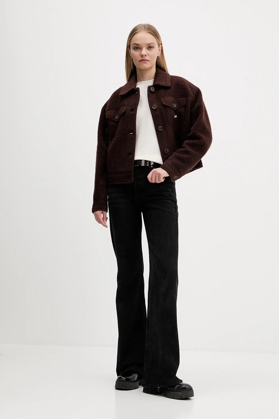 Bunda s příměsí vlny Tommy Jeans DW0DW21662 hnědá AW25